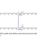 Figure 1. HPLC profile of the EtOAc extract fraction (A) and n-BuOH extract fraction (B)