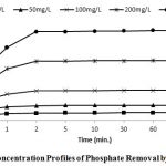 Figure 1: Time-Concentration Profiles of Phosphate Removal by Ca/Cr LDH Sample
